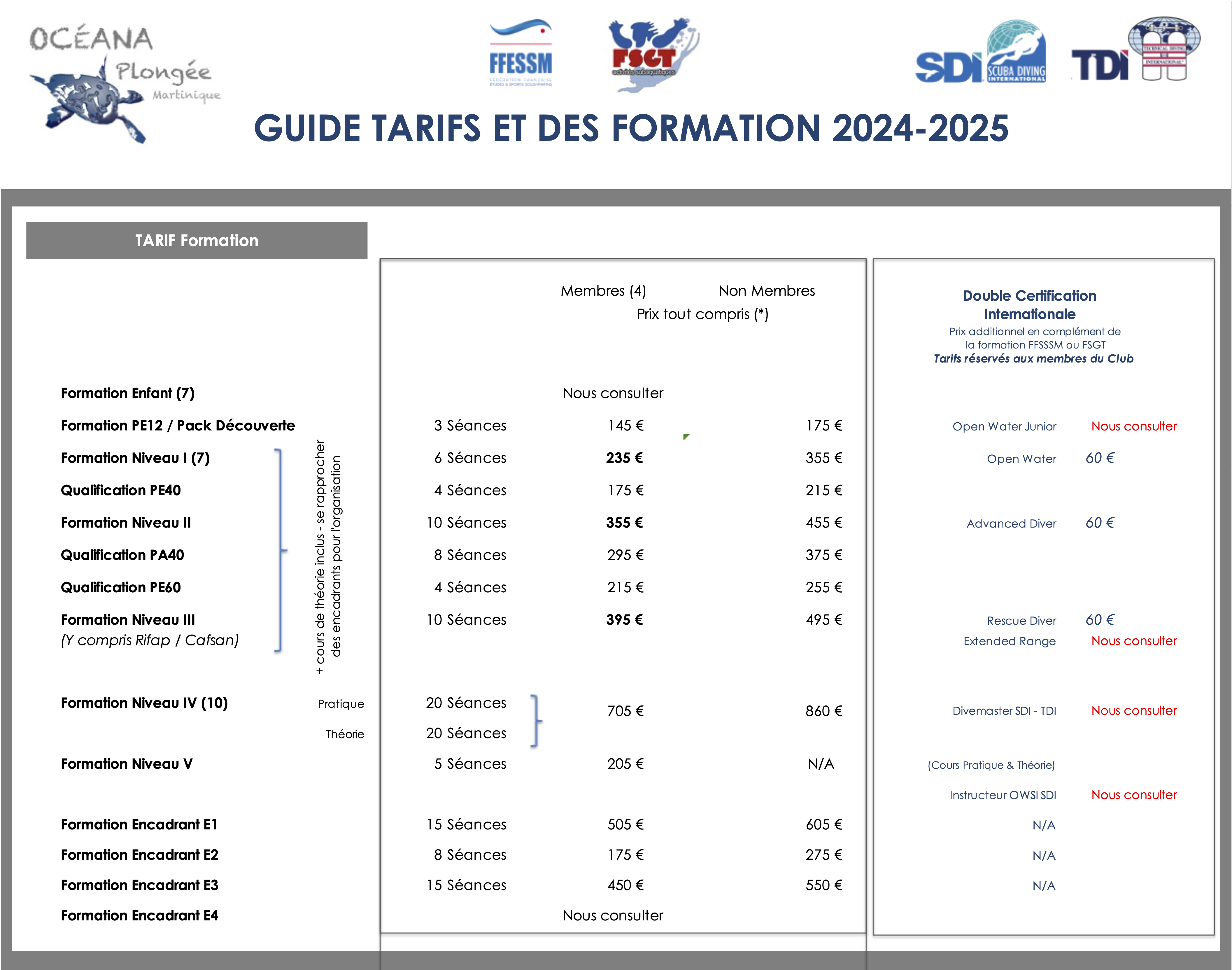 Tarif de Formation Air