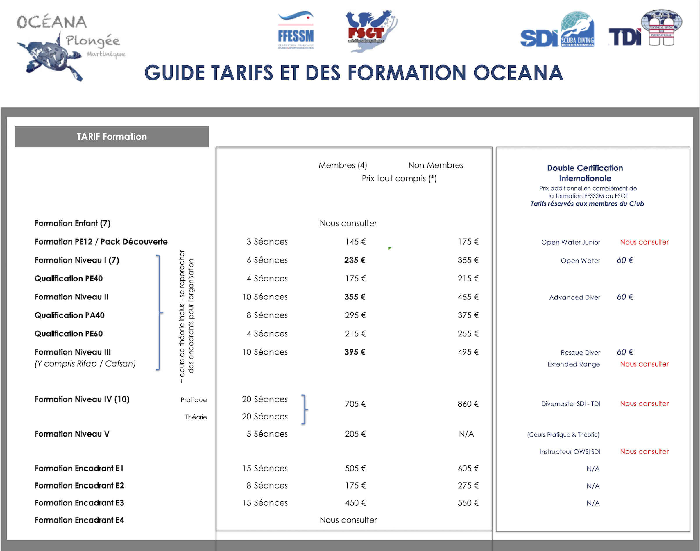 Tarif des Formations Air