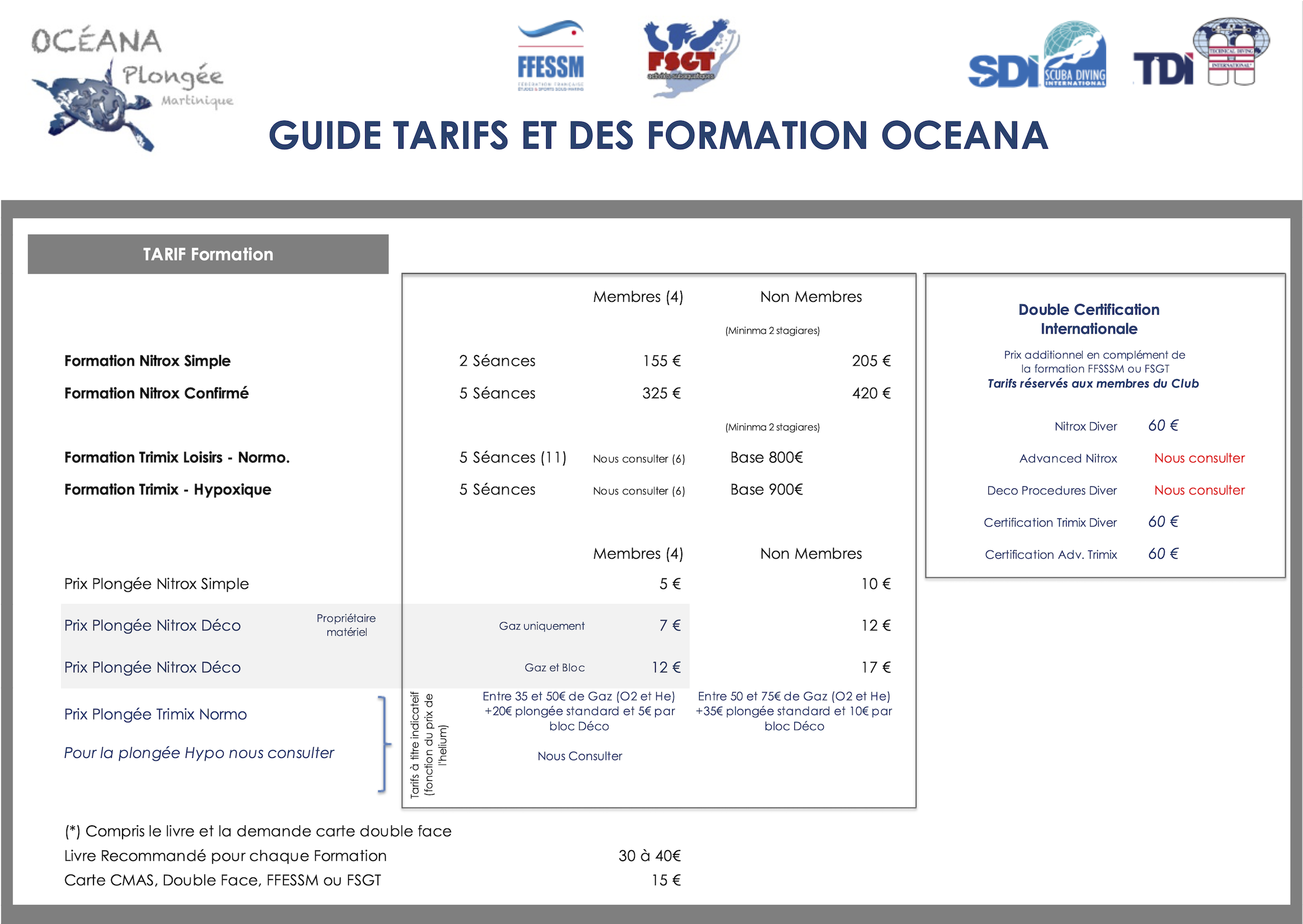 Tarif des Formations Mélange